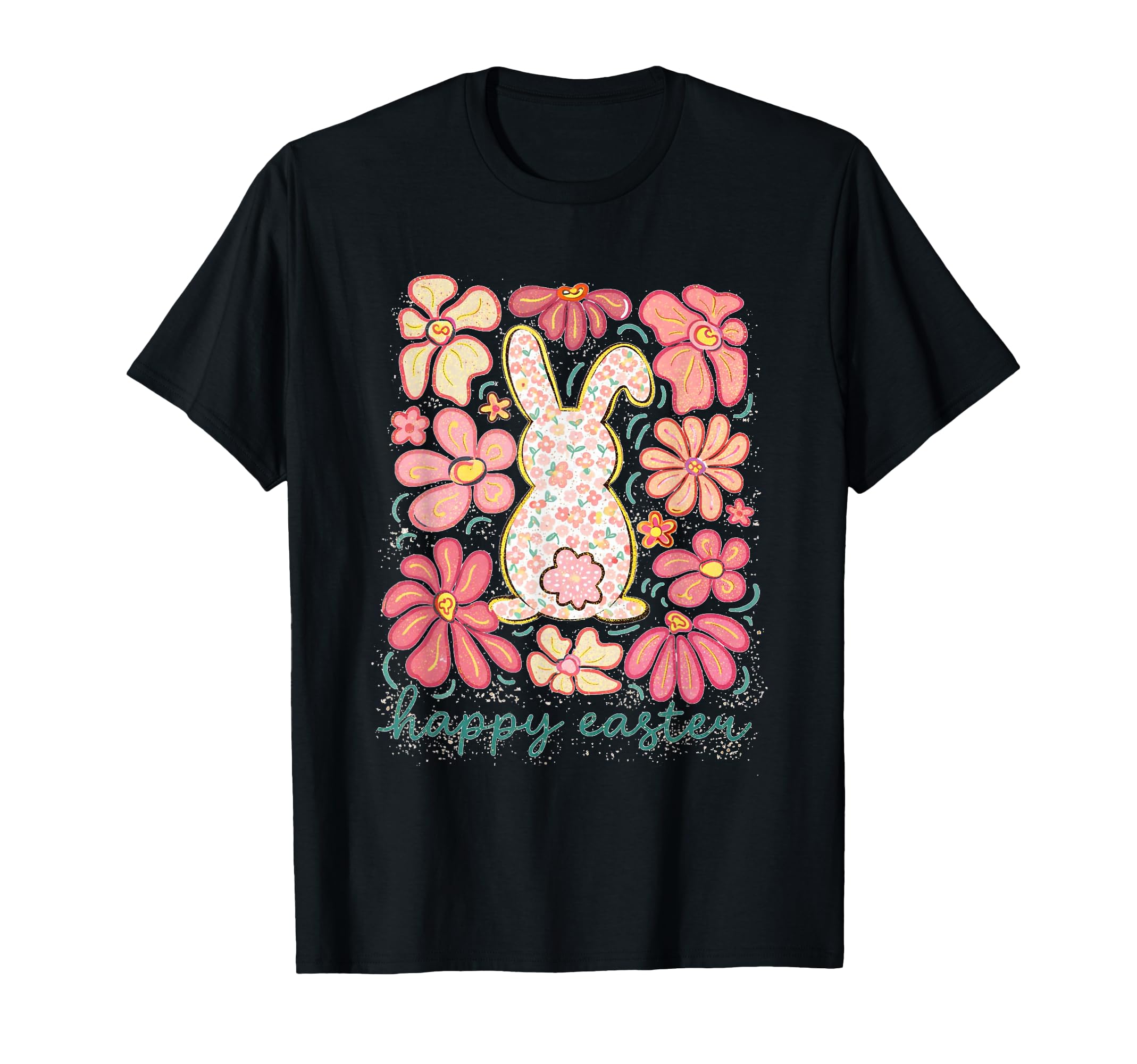 Happy Easter Floral Bunny Boho Spring T-Shirt - Unique Graphic for Adults - T-Shirt, Sweatshirt, Hoodie