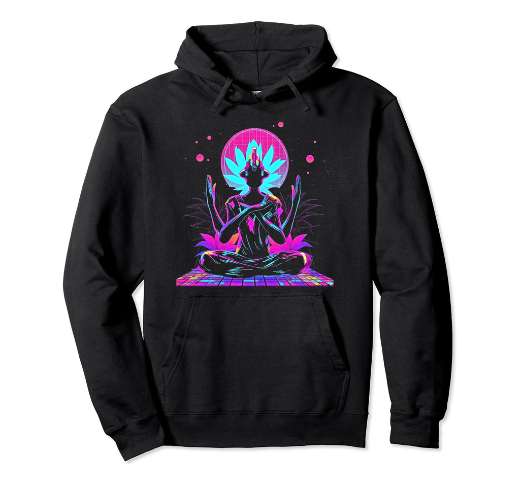 Synthwave Alien Buddha Cyberpunk 80S Sci Hoodie - Unique Graphic Men Women - T-Shirt, Sweatshirt, Hoodie