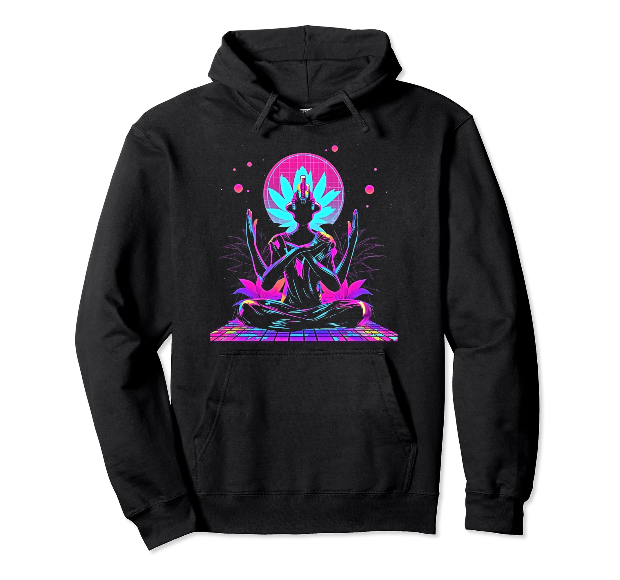 Synthwave Alien Buddha Cyberpunk 80S Sci Hoodie - Unique Graphic Men Women - T-Shirt, Sweatshirt, Hoodie