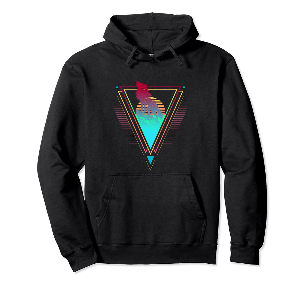 1980S 1990S Synthwave Wolf Sunset Hoodie - Fun Novelty Design for Adults - T-Shirt, Sweatshirt, Hoodie