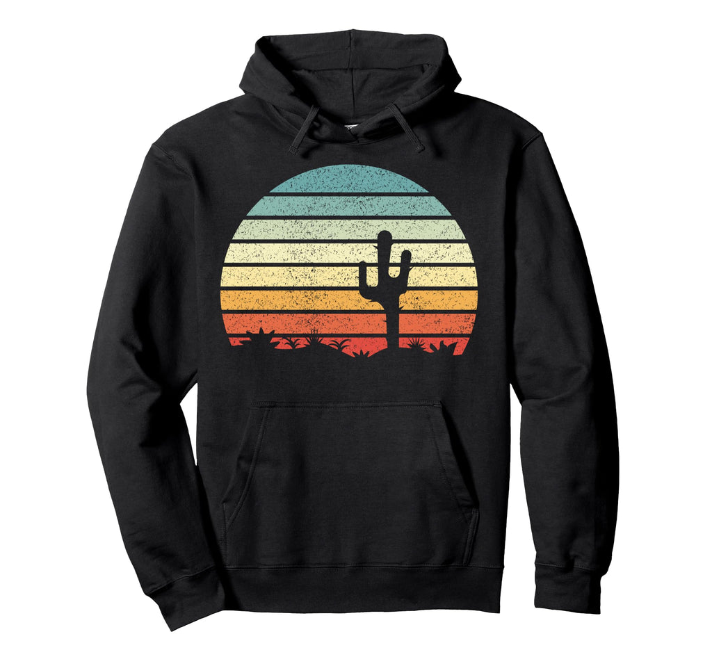 Black Distressed Saguaro Cactus Sunset Hoodie - Aesthetic Graphic Unisex - T-Shirt, Sweatshirt, Hoodie