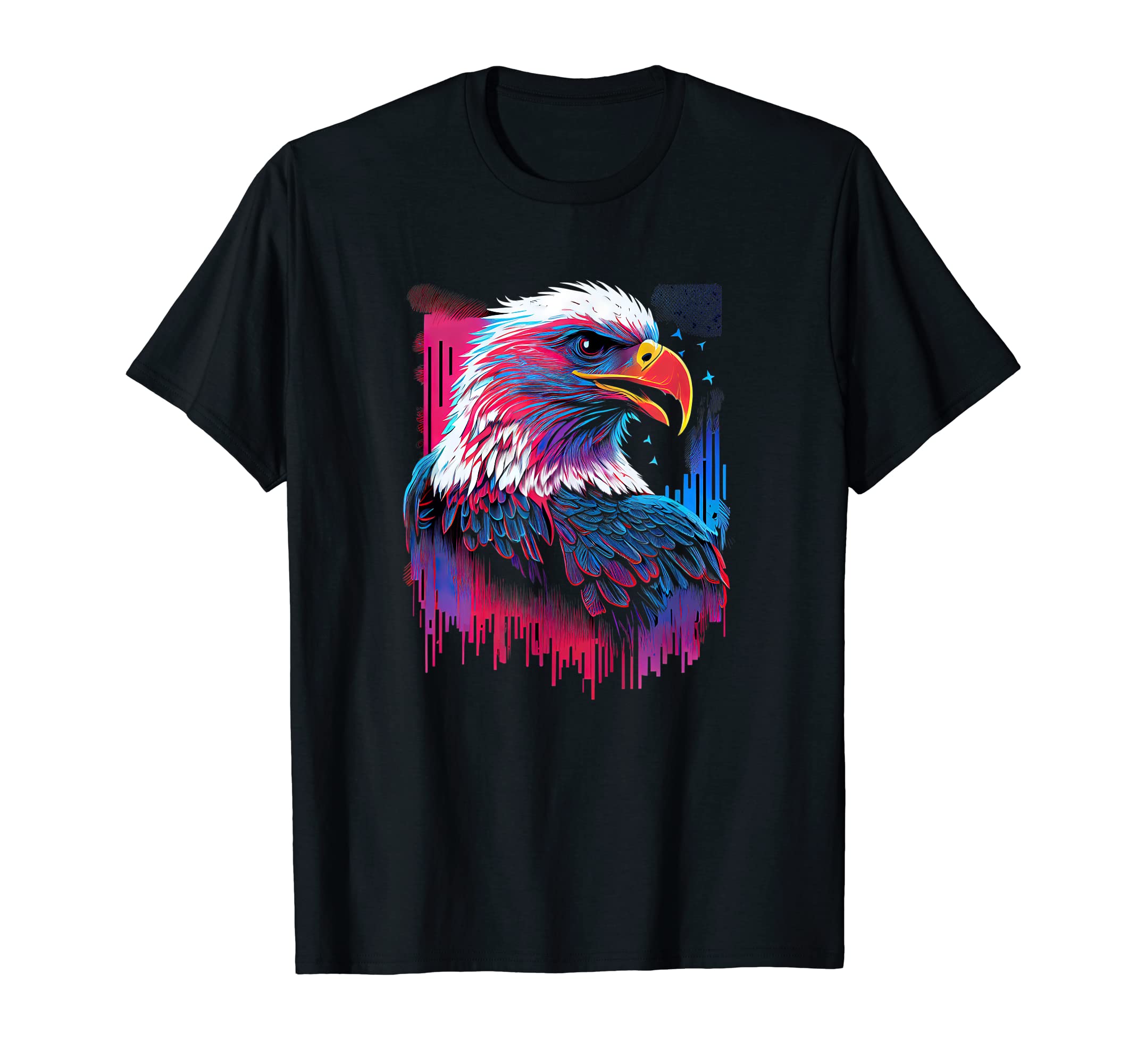 Synthwave Retrowave American Bald Eagle T-Shirt - Custom Art Print Unisex - T-Shirt, Sweatshirt, Hoodie