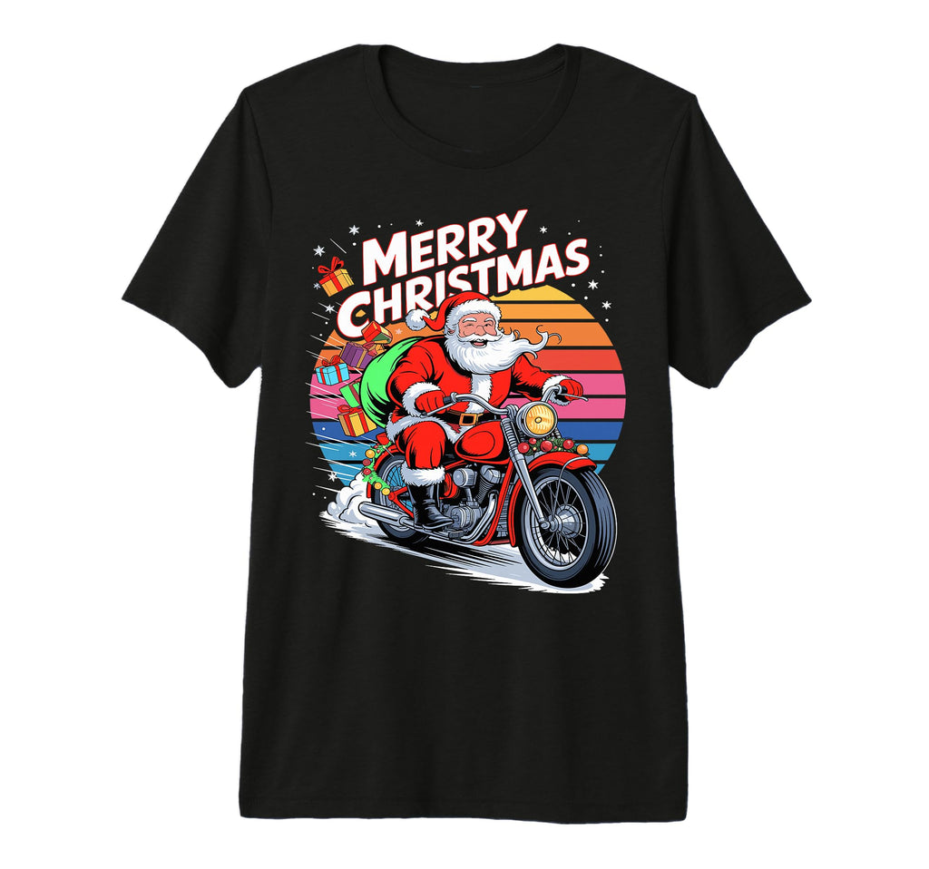 Merry Santa Riding Motorcycle Tri T-Shirt - Fun Novelty Design for Adults - T-Shirt, Sweatshirt, Hoodie