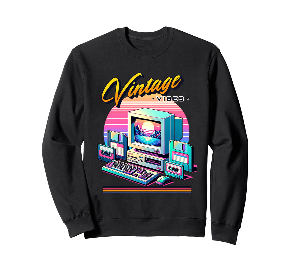 Vibes Old School Computer 80S Sweatshirt - Minimalist Print Unisex - T-Shirt, Sweatshirt, Hoodie