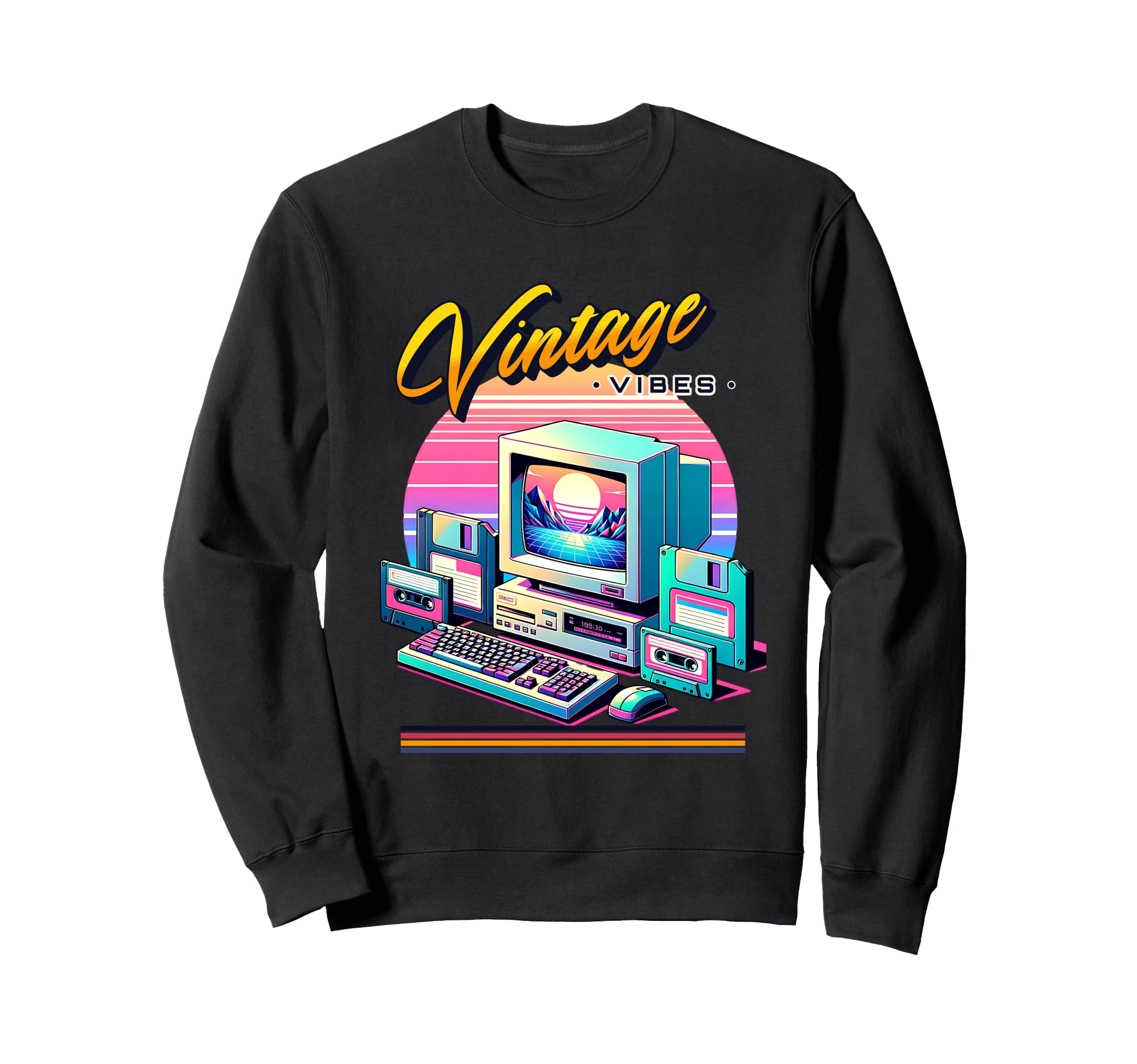 Vibes Old School Computer 80S Sweatshirt - Minimalist Print Unisex - T-Shirt, Sweatshirt, Hoodie