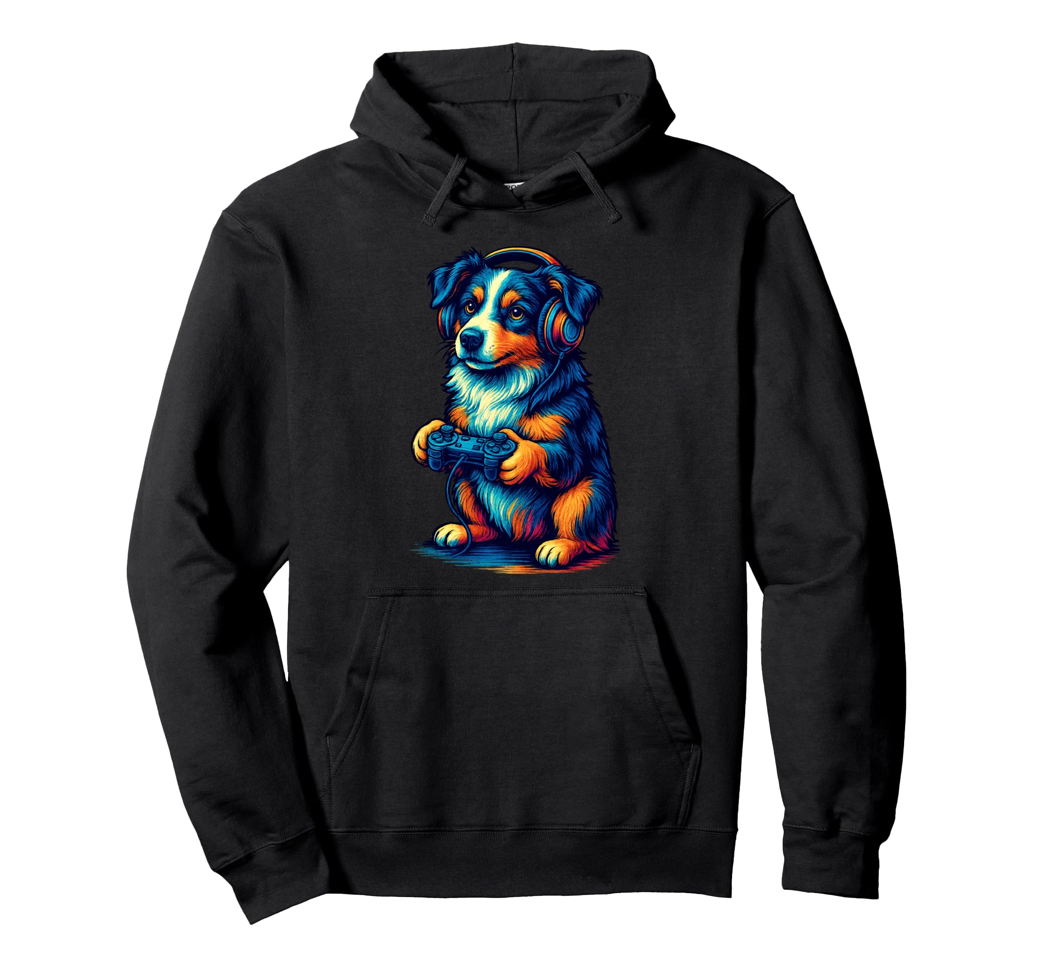 Australian Shepherd Gamer Gaming Dog Lover Hoodie - Novelty Apparel Unisex - T-Shirt, Sweatshirt, Hoodie