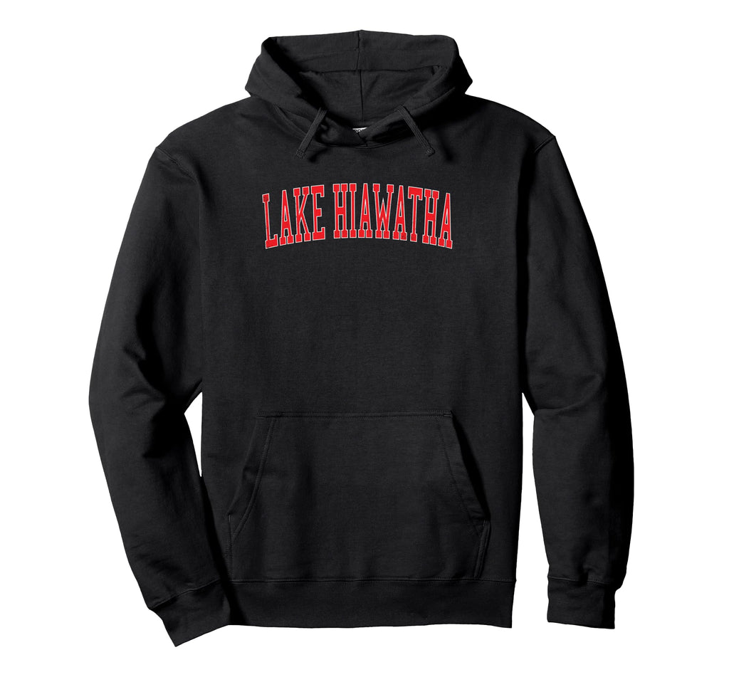Lake Hiawatha Nj Distressed Red Varsity Hoodie - Trendy Graphic for Adults - T-Shirt, Sweatshirt, Hoodie