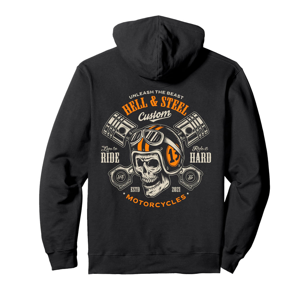 Motorcycle Skull And Piston Crossbones Hoodie - Trendy Graphic Men Women - T-Shirt, Sweatshirt, Hoodie