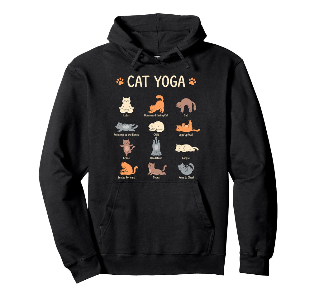 Funny Cat Yoga Poses Cats Meditation Hoodie - Graphic Print for Adults - T-Shirt, Sweatshirt, Hoodie