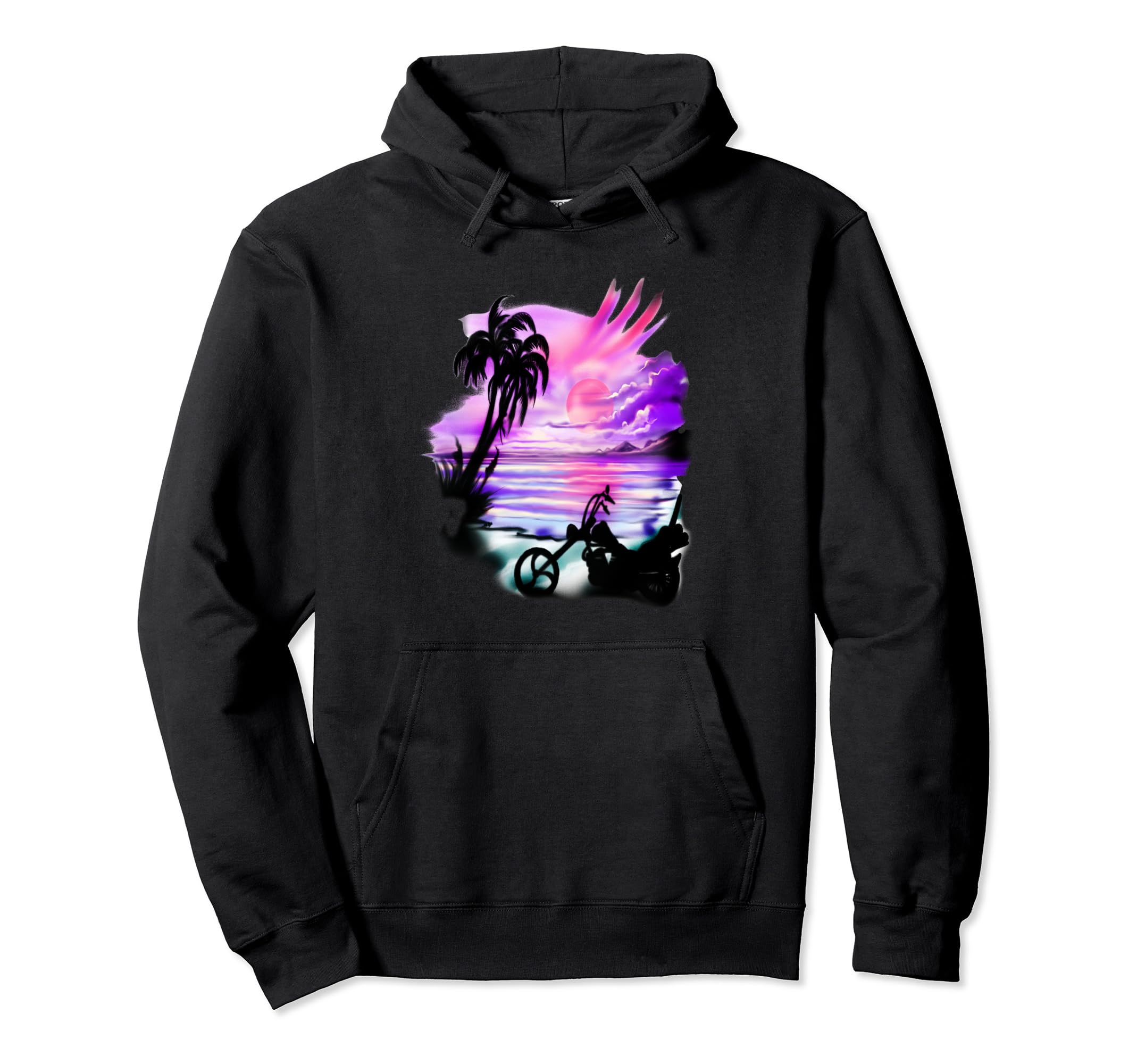 Airbrush Tropical Island Motorcycle Chopper Hoodie - Graphic Print Unisex - T-Shirt, Sweatshirt, Hoodie