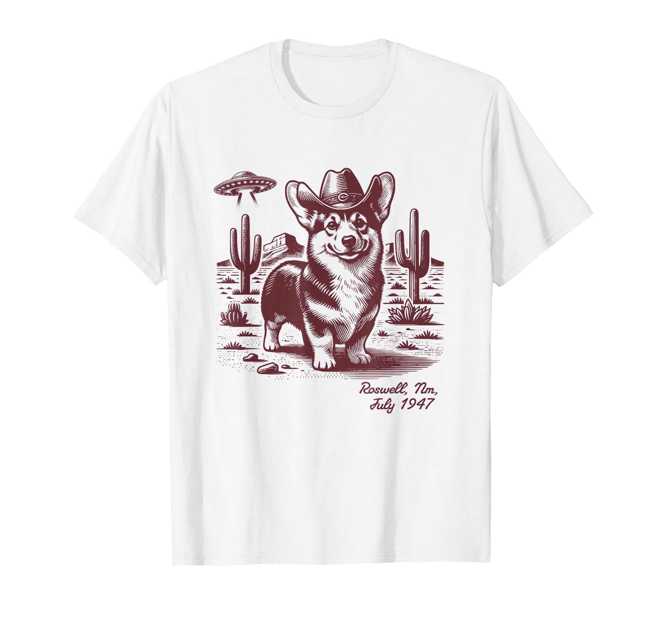 90S Cowgirl Western Cowboy Corgi Ufo T-Shirt - Casual Everyday Wear Unisex - T-Shirt, Sweatshirt, Hoodie