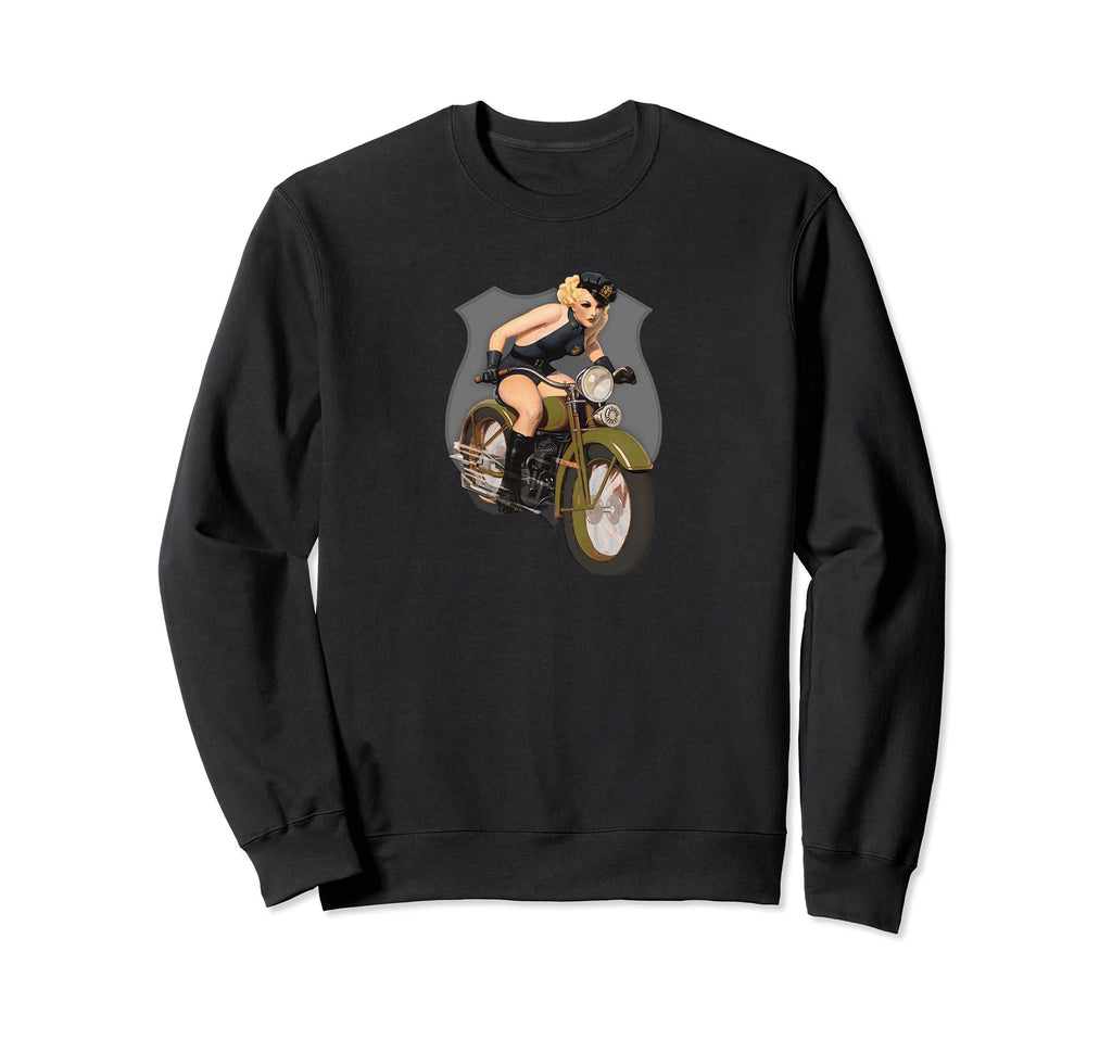 Pin Up Police Blonde Motorcycle 1940S Sweatshirt - Trendy Graphic Unisex - T-Shirt, Sweatshirt, Hoodie