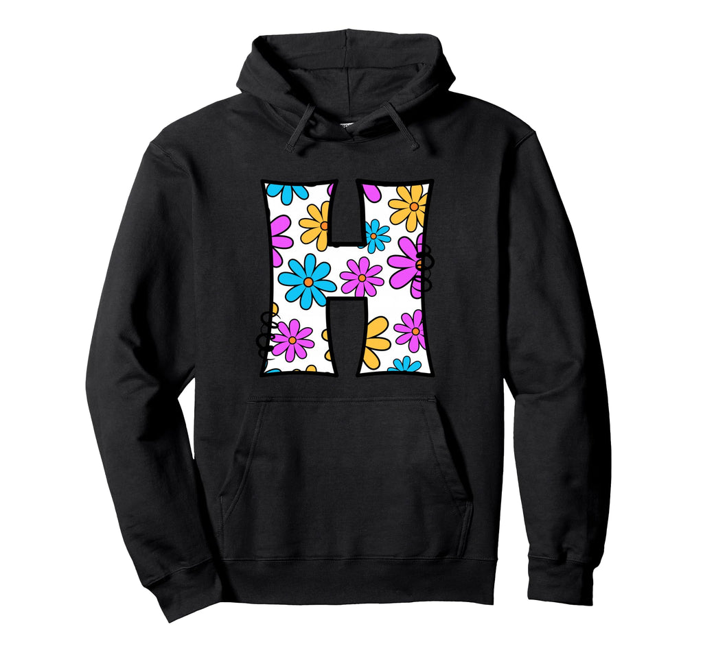 Letter H Daisy Floral Alphabet Hoodie - Fun Novelty Design Men Women - T-Shirt, Sweatshirt, Hoodie