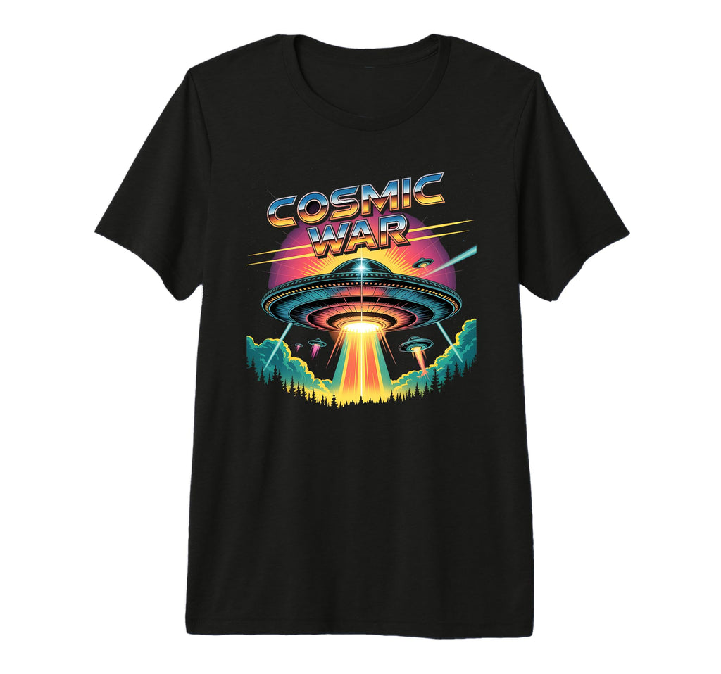 Cosmic War 80S Synthwave Ufo Alien T-Shirt - Fun Novelty Design for Adults - T-Shirt, Sweatshirt, Hoodie