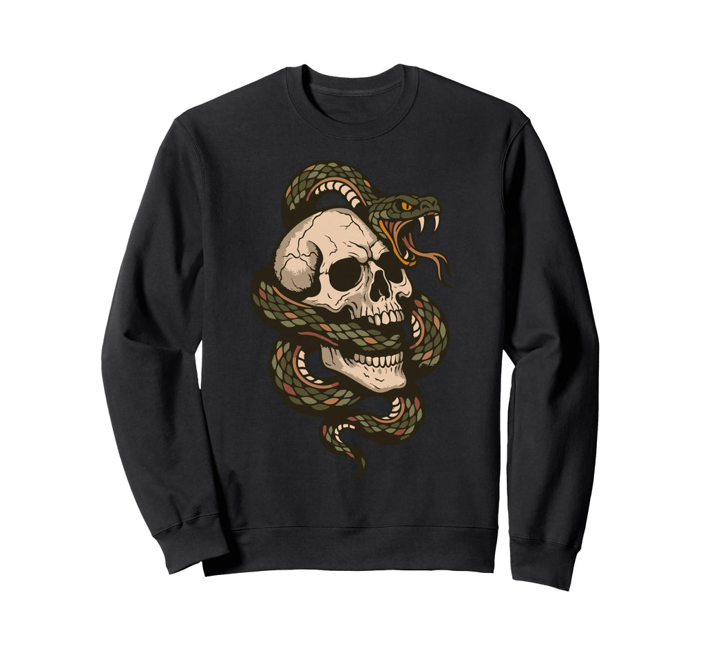 Snake And Skull Tattoo Old Sweatshirt - Casual Everyday Wear for Adults - T-Shirt, Sweatshirt, Hoodie