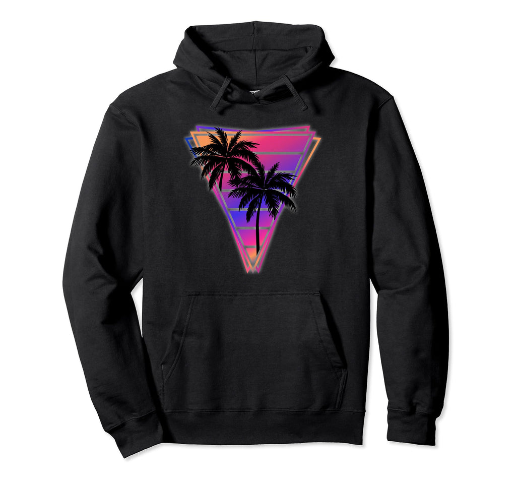 Synthwave Vaporwave Triangle Palm Trees Hoodie - Unique Graphic Unisex - T-Shirt, Sweatshirt, Hoodie