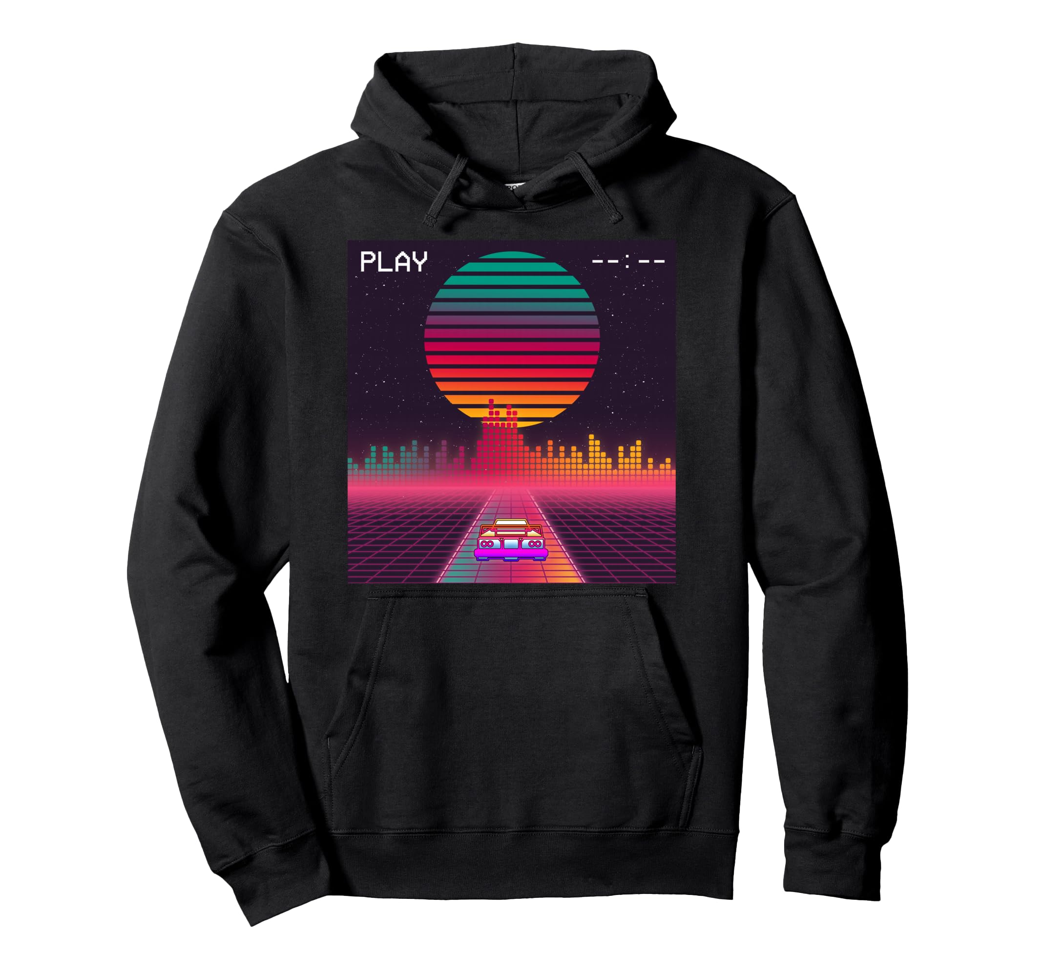 80S Cyberpunk Synthwave Sunset Hoodie - Casual Everyday Wear for Adults - T-Shirt, Sweatshirt, Hoodie