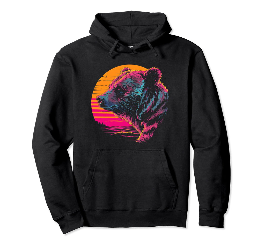Bear Vaporwave Aesthetic Synthwave 80S Hoodie - Novelty Apparel for Adults - T-Shirt, Sweatshirt, Hoodie