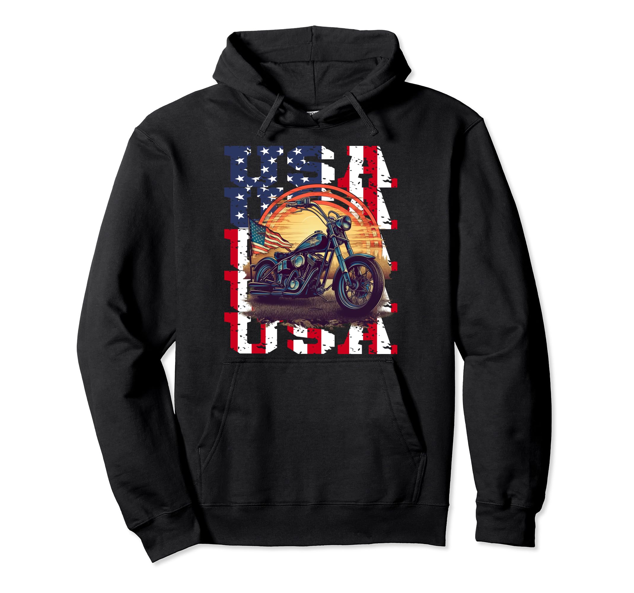 American Flag Motorcycle Patriotic Hoodie - Casual Everyday Wear Men Women - T-Shirt, Sweatshirt, Hoodie