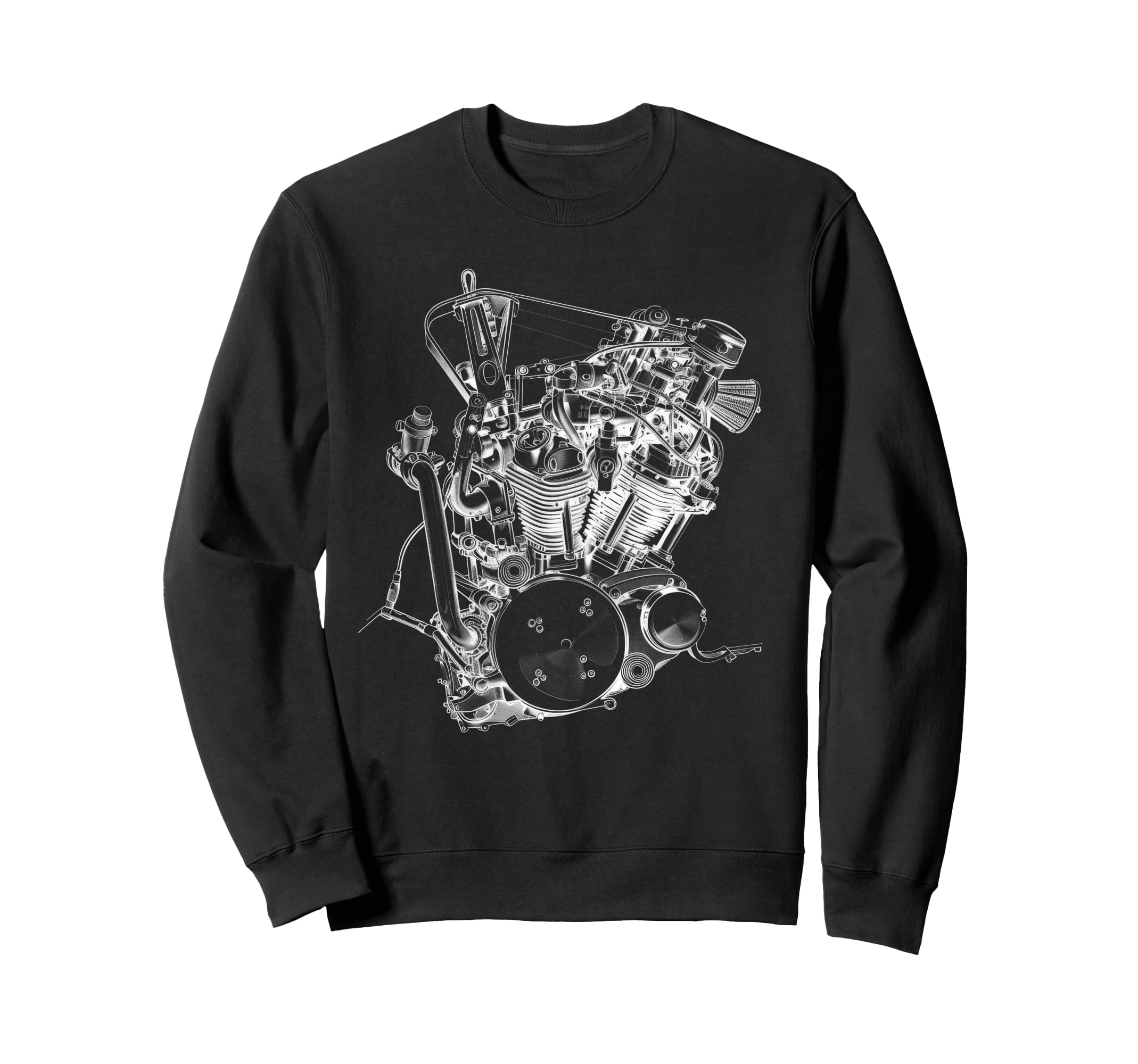 Motorcycle Engine Blueprint Diagram Sweatshirt - Fun Novelty Design Unisex - T-Shirt, Sweatshirt, Hoodie
