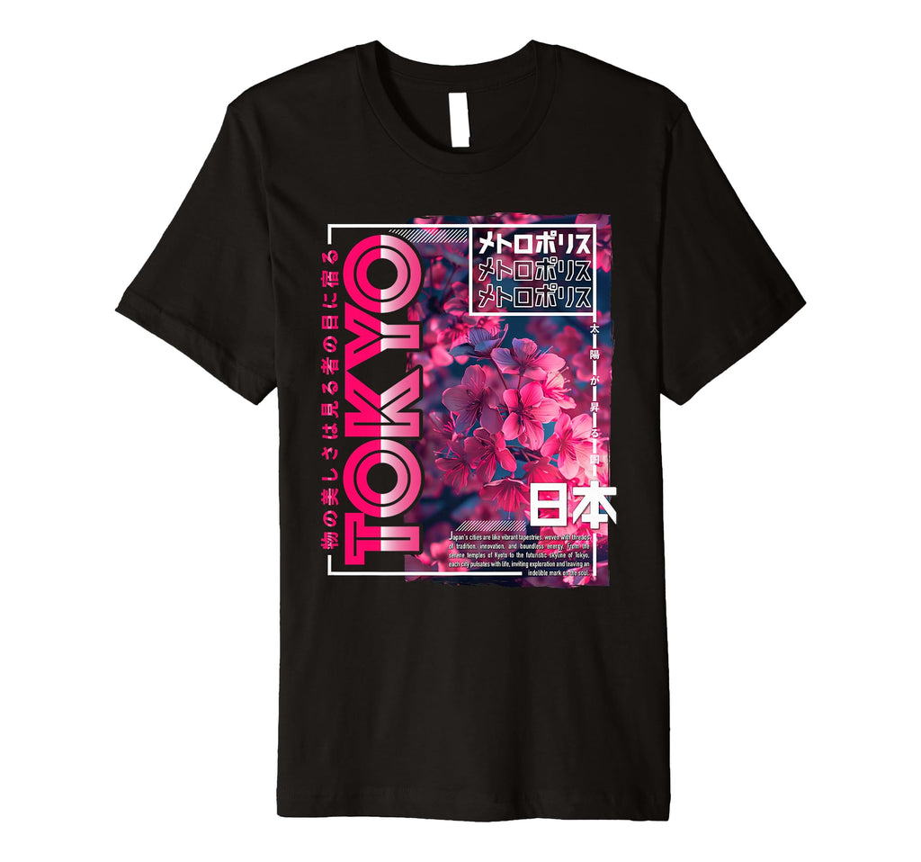 Tokyo City 80S Synthwave Cherry Blossom T-Shirt - Graphic Print Unisex - T-Shirt, Sweatshirt, Hoodie