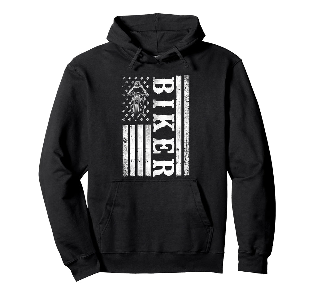 Motorcycle Biker American Flag Biker Hoodie - Novelty Apparel Unisex - T-Shirt, Sweatshirt, Hoodie
