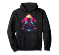 Synthwave Cat Samurai Mediation Hoodie - Unique Graphic Men Women - T-Shirt, Sweatshirt, Hoodie