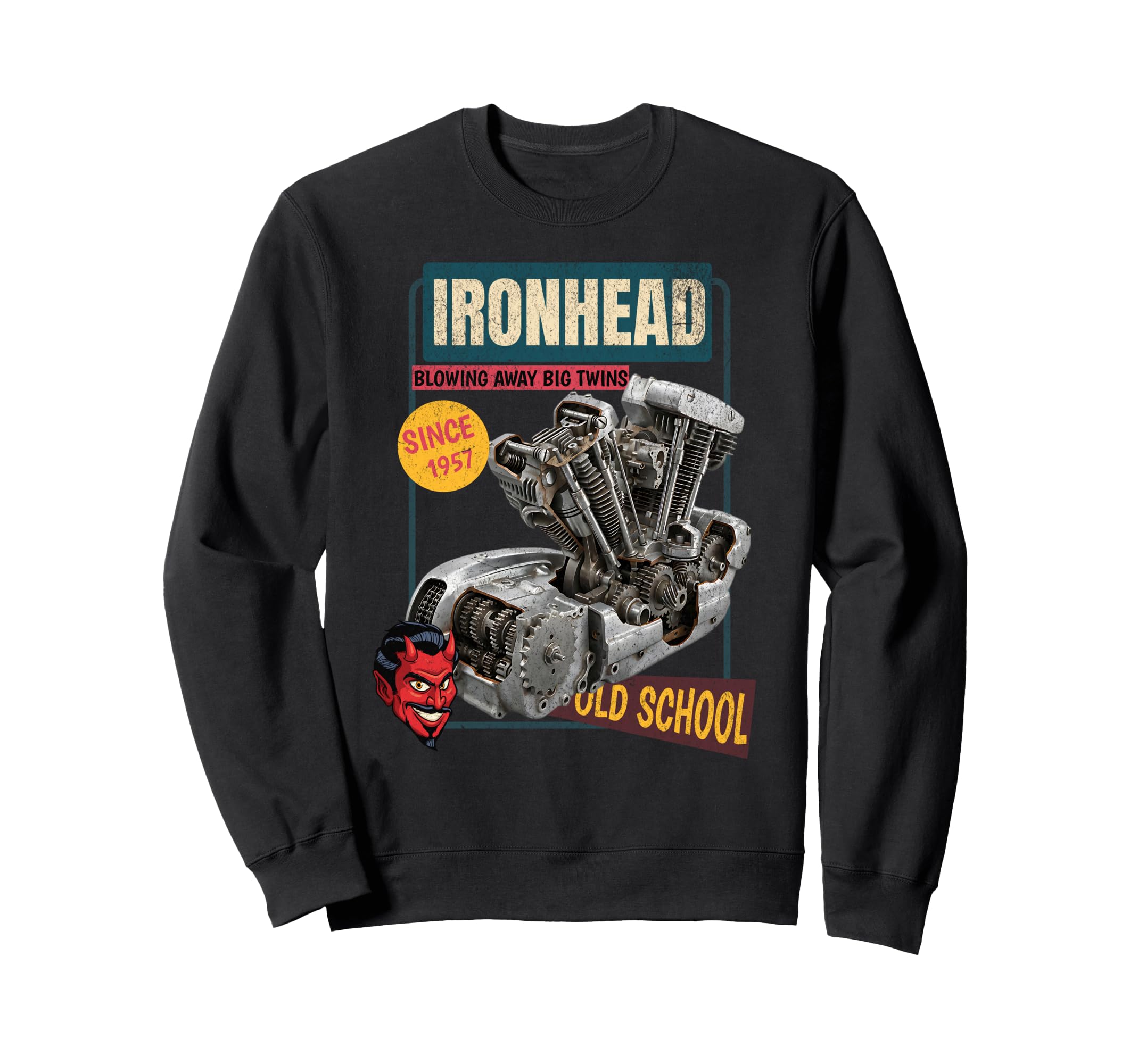Ironhead Old School Motorcycle Engine Sweatshirt - Graphic Print Men Women - T-Shirt, Sweatshirt, Hoodie