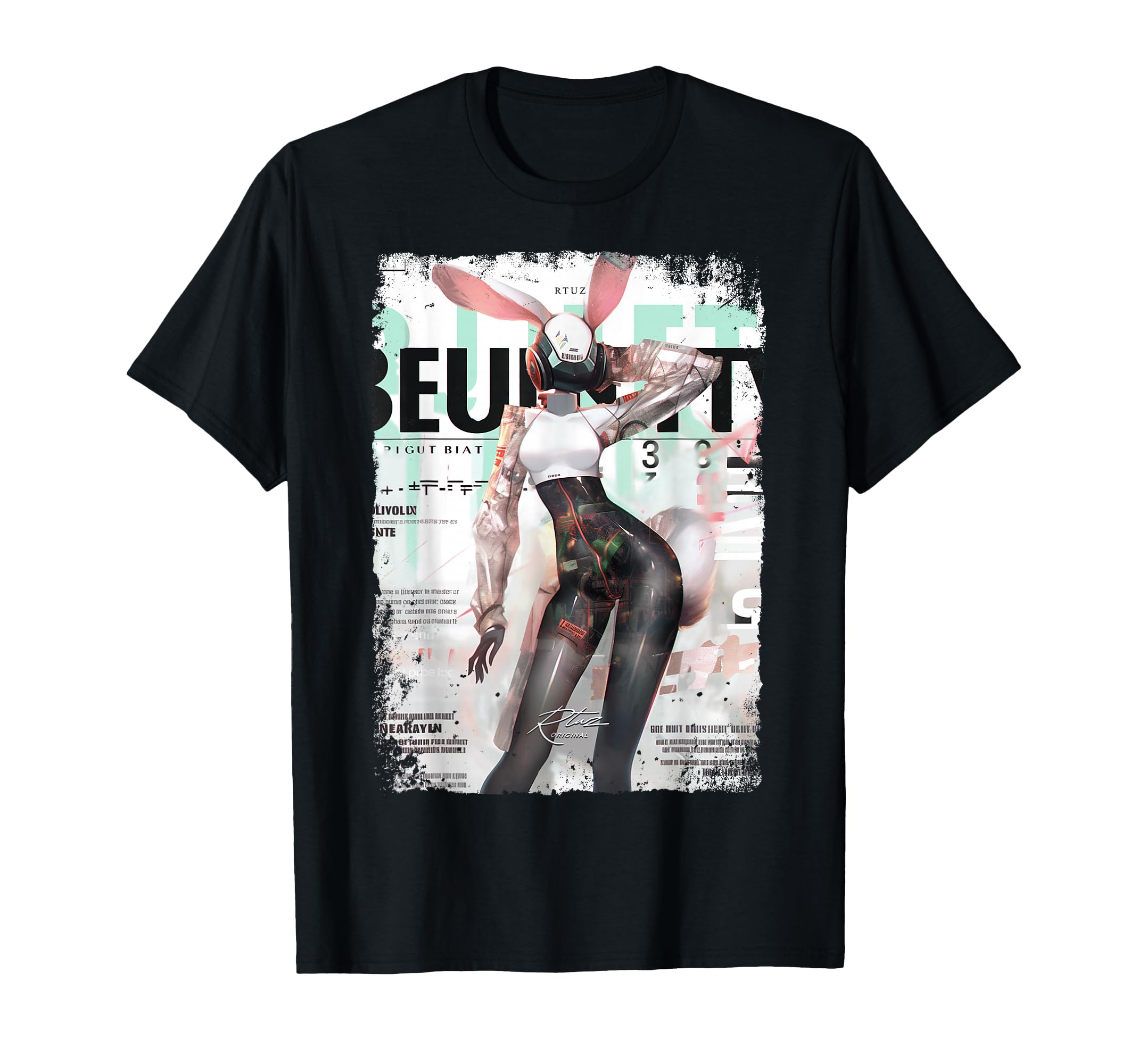 Magazine Cover Bunny Collage Sexy Model T-Shirt - Graphic Print for Adults - T-Shirt, Sweatshirt, Hoodie