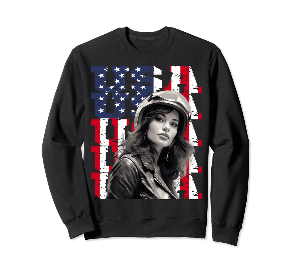 Motorcycle American Flag Helmet Biker Sweatshirt - Aesthetic Graphic Unisex - T-Shirt, Sweatshirt, Hoodie