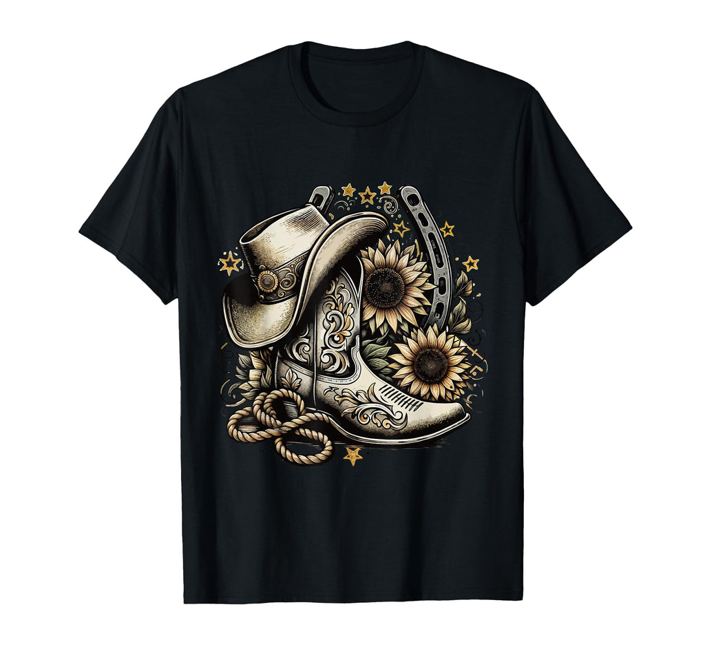 Western Cowboy Boot Horseshoe T-Shirt - Custom Art Print for Adults - T-Shirt, Sweatshirt, Hoodie