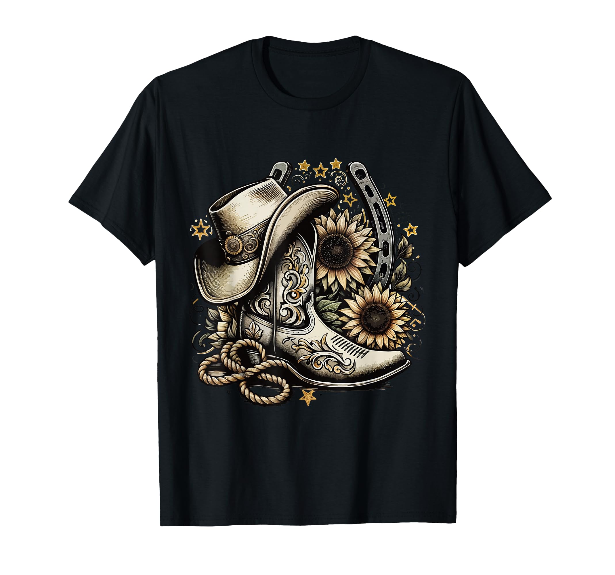 Western Cowboy Boot Horseshoe T-Shirt - Custom Art Print for Adults - T-Shirt, Sweatshirt, Hoodie