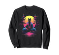 Synthwave Cat Samurai Mediation Sweatshirt - Fun Novelty Design for Adults - T-Shirt, Sweatshirt, Hoodie