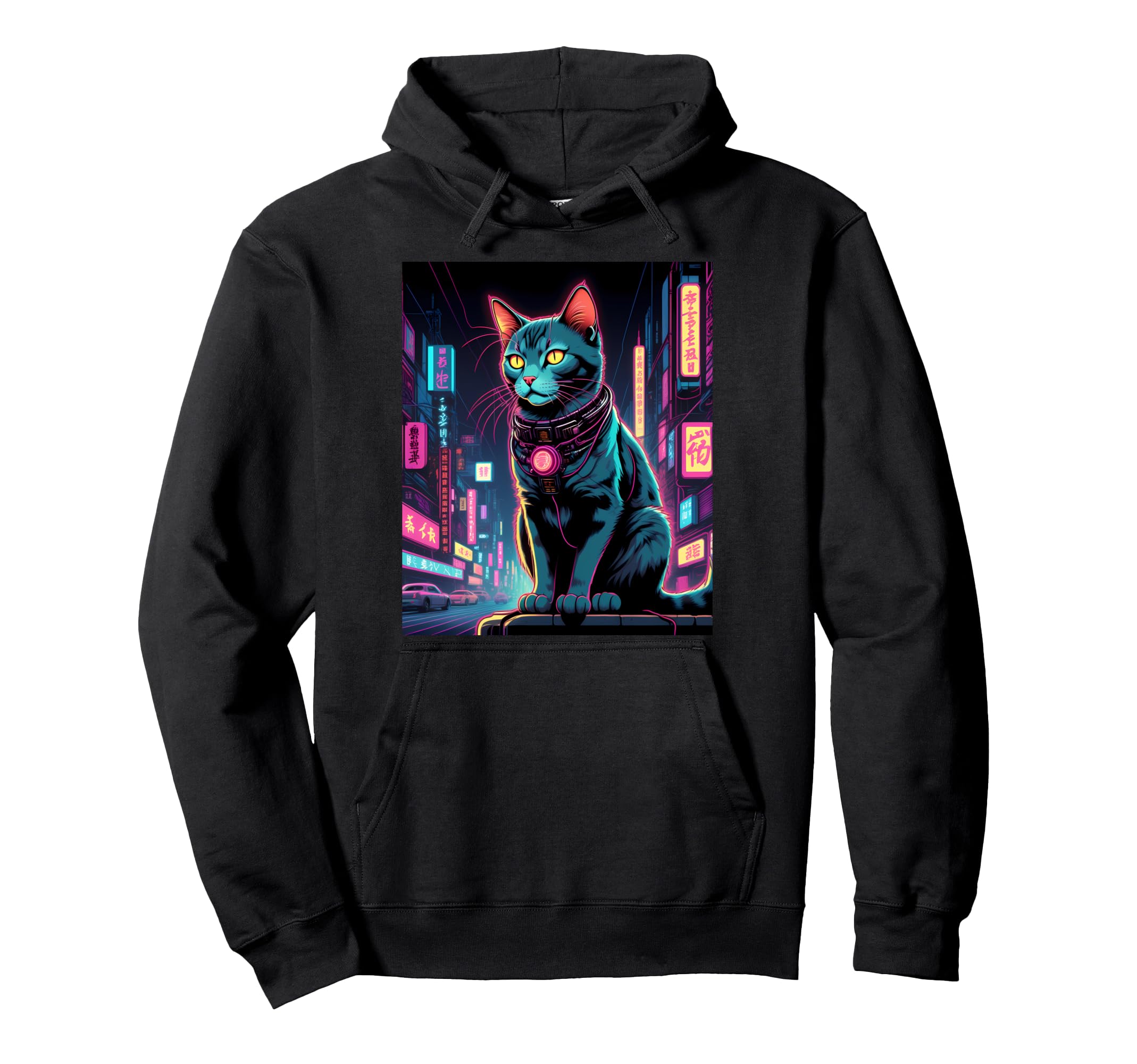 Japanese Vaporwave Cat 80S Synthwave Hoodie - Custom Art Print Unisex - T-Shirt, Sweatshirt, Hoodie