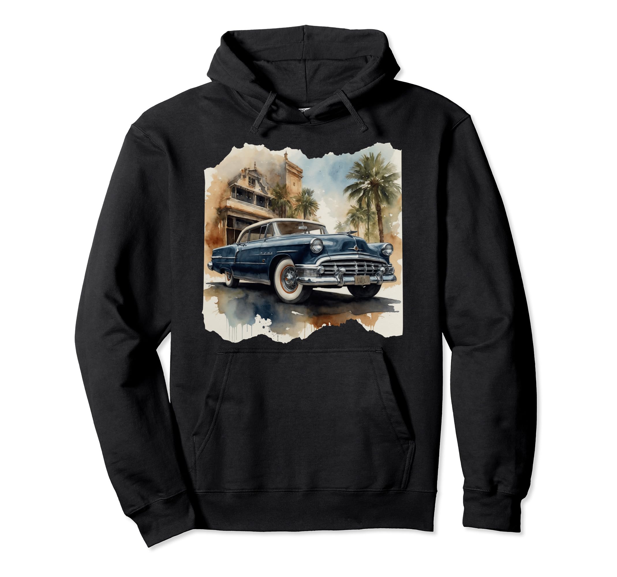 Blue Car Watercolor Art Hoodie - Fun Novelty Design for Adults - T-Shirt, Sweatshirt, Hoodie
