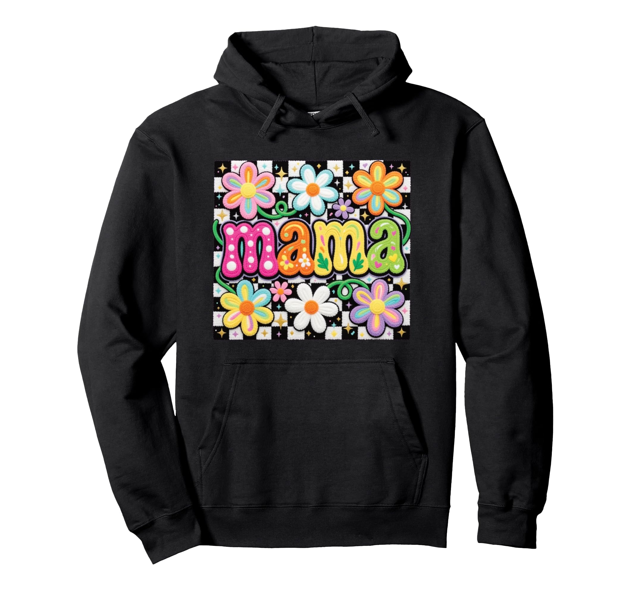 Mama Colorful Floral Checkerboard Hoodie - Minimalist Print Unisex - T-Shirt, Sweatshirt, Hoodie