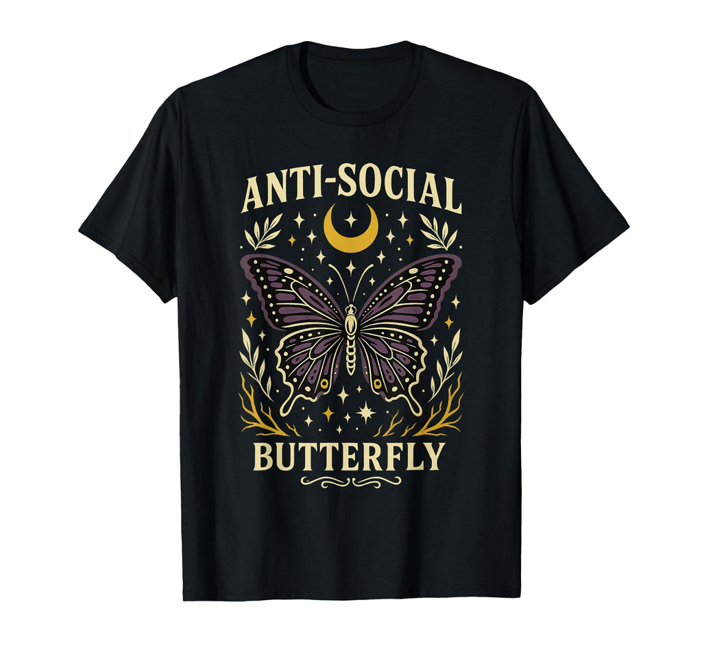 Anti Social Butterfly Moon Stars Funny T-Shirt - Unique Graphic for Adults - T-Shirt, Sweatshirt, Hoodie