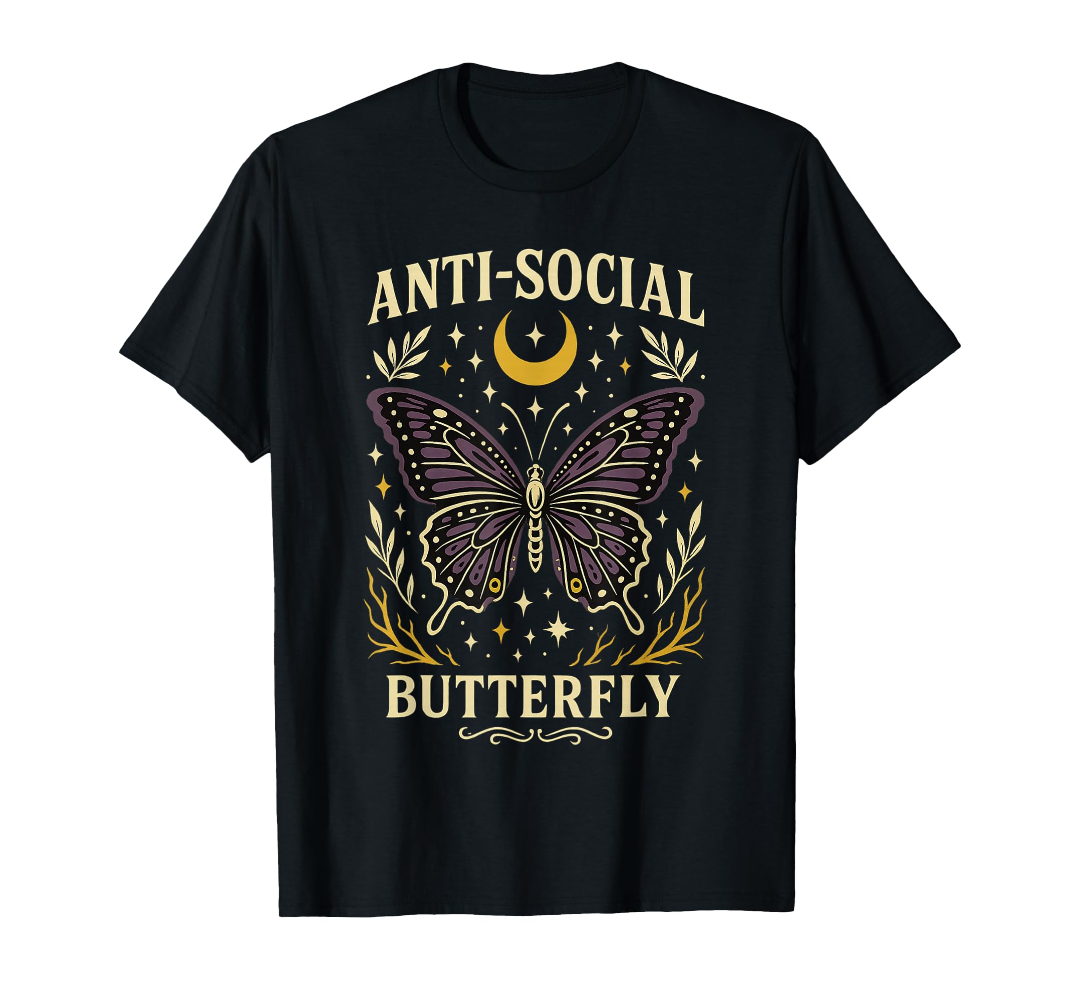 Anti Social Butterfly Moon Stars Funny T-Shirt - Unique Graphic for Adults - T-Shirt, Sweatshirt, Hoodie