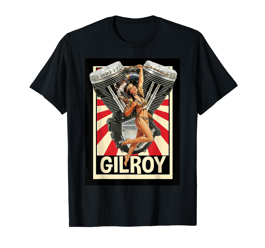 Gilroy Pinup Motorcycle Engine Art T-Shirt - Trendy Graphic for Adults - T-Shirt, Sweatshirt, Hoodie
