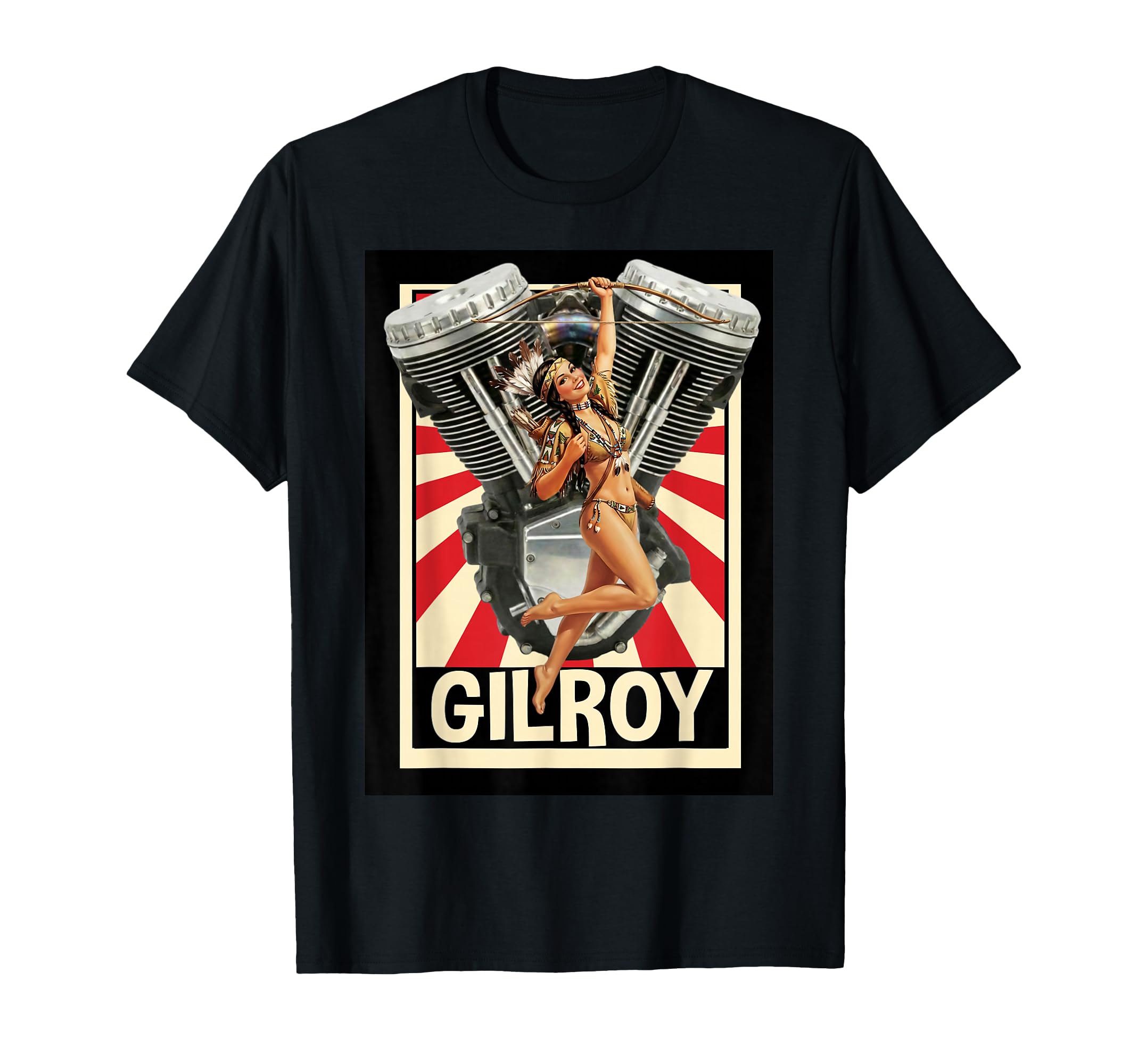 Gilroy Pinup Motorcycle Engine Art T-Shirt - Trendy Graphic for Adults - T-Shirt, Sweatshirt, Hoodie