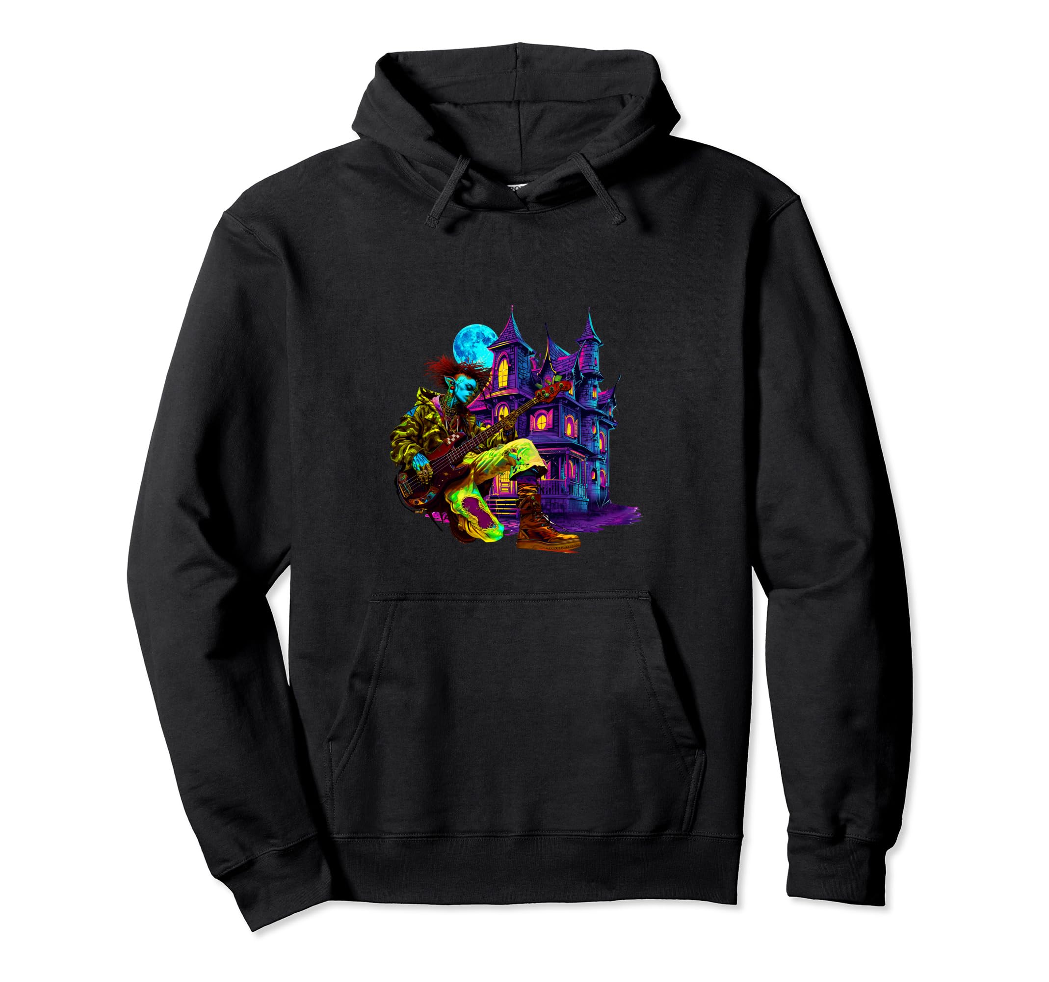 80S 90S Streetwear Rocker Zombie Bass Hoodie - Unique Graphic for Adults - T-Shirt, Sweatshirt, Hoodie