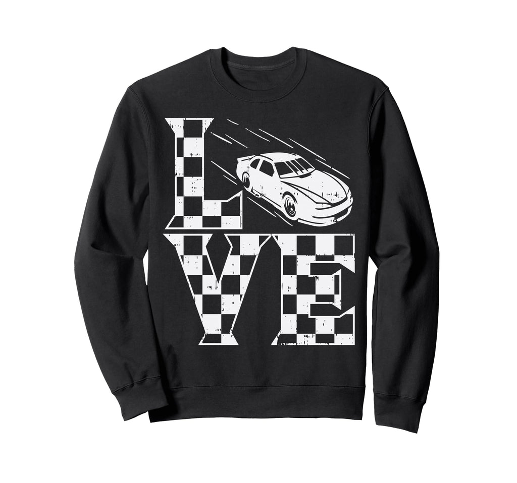 Love Racing Car Checkered Flag Sweatshirt - Minimalist Print for Adults - T-Shirt, Sweatshirt, Hoodie