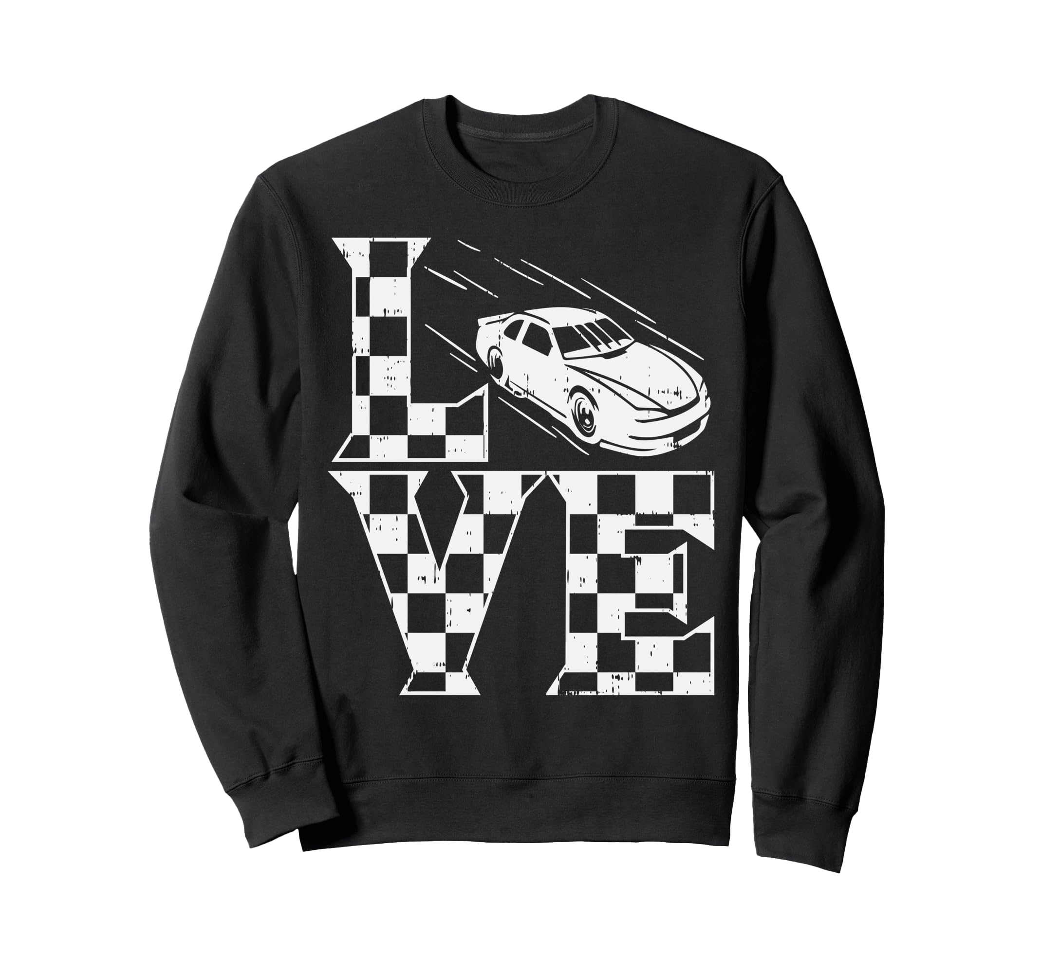 Love Racing Car Checkered Flag Sweatshirt - Minimalist Print for Adults - T-Shirt, Sweatshirt, Hoodie