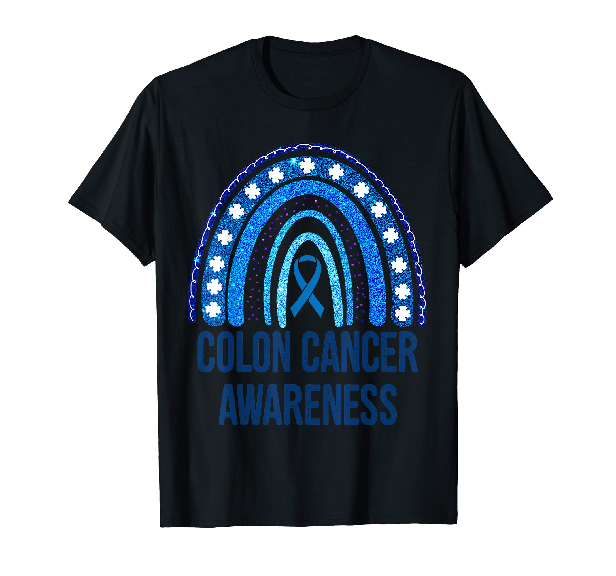 Colon Cancer Awareness Blue Glitter T-Shirt - Trendy Graphic Unisex - T-Shirt, Sweatshirt, Hoodie