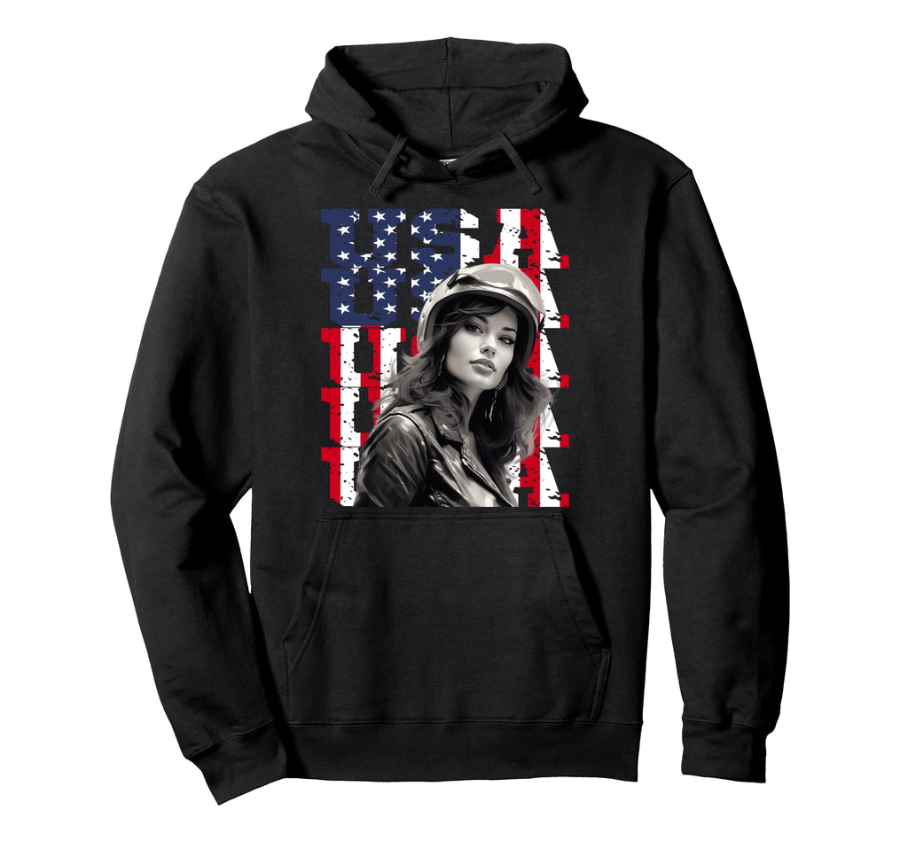 Motorcycle American Flag Helmet Biker Hoodie - Minimalist Print Men Women - T-Shirt, Sweatshirt, Hoodie