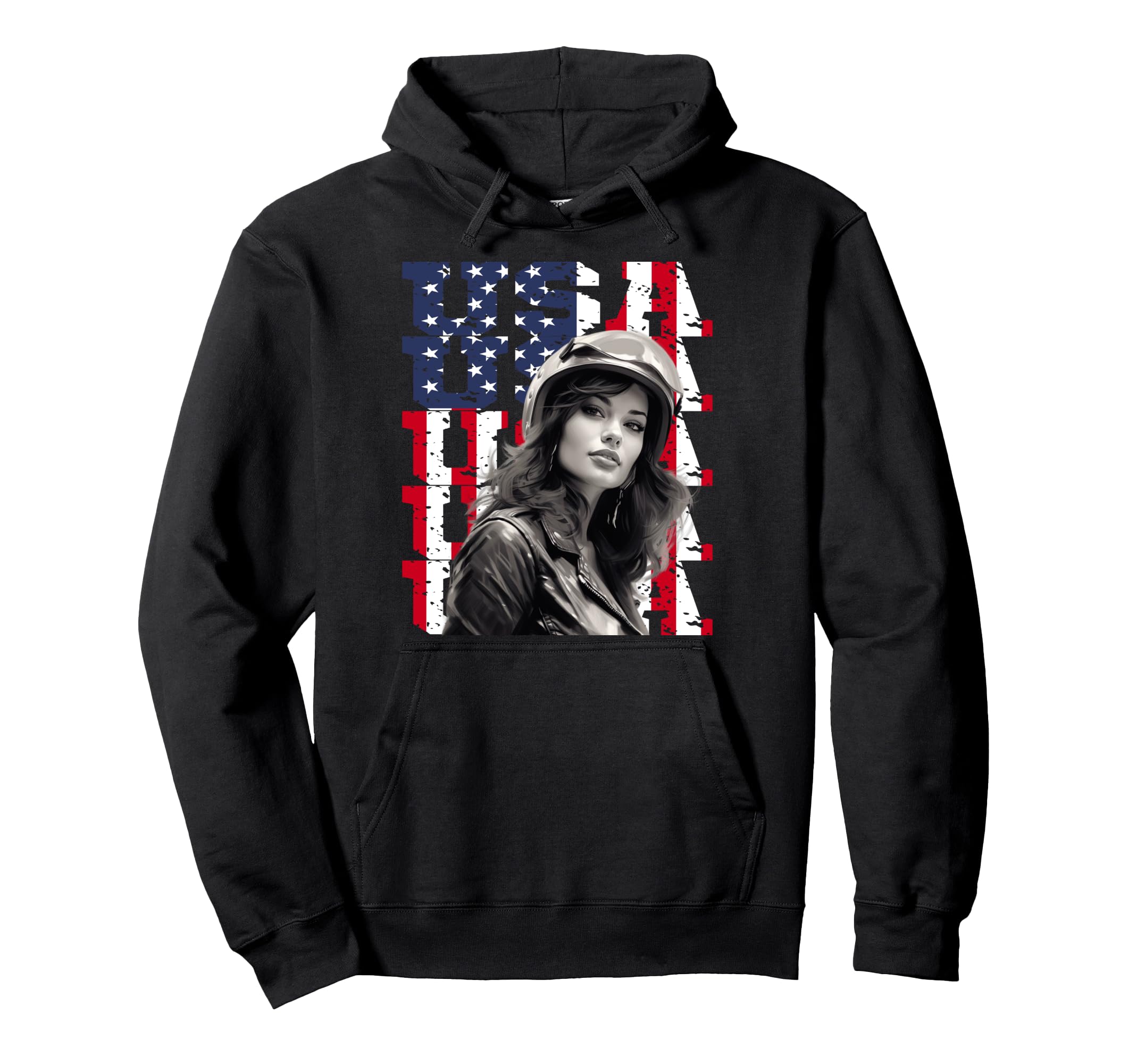 Motorcycle American Flag Helmet Biker Hoodie - Minimalist Print Men Women - T-Shirt, Sweatshirt, Hoodie