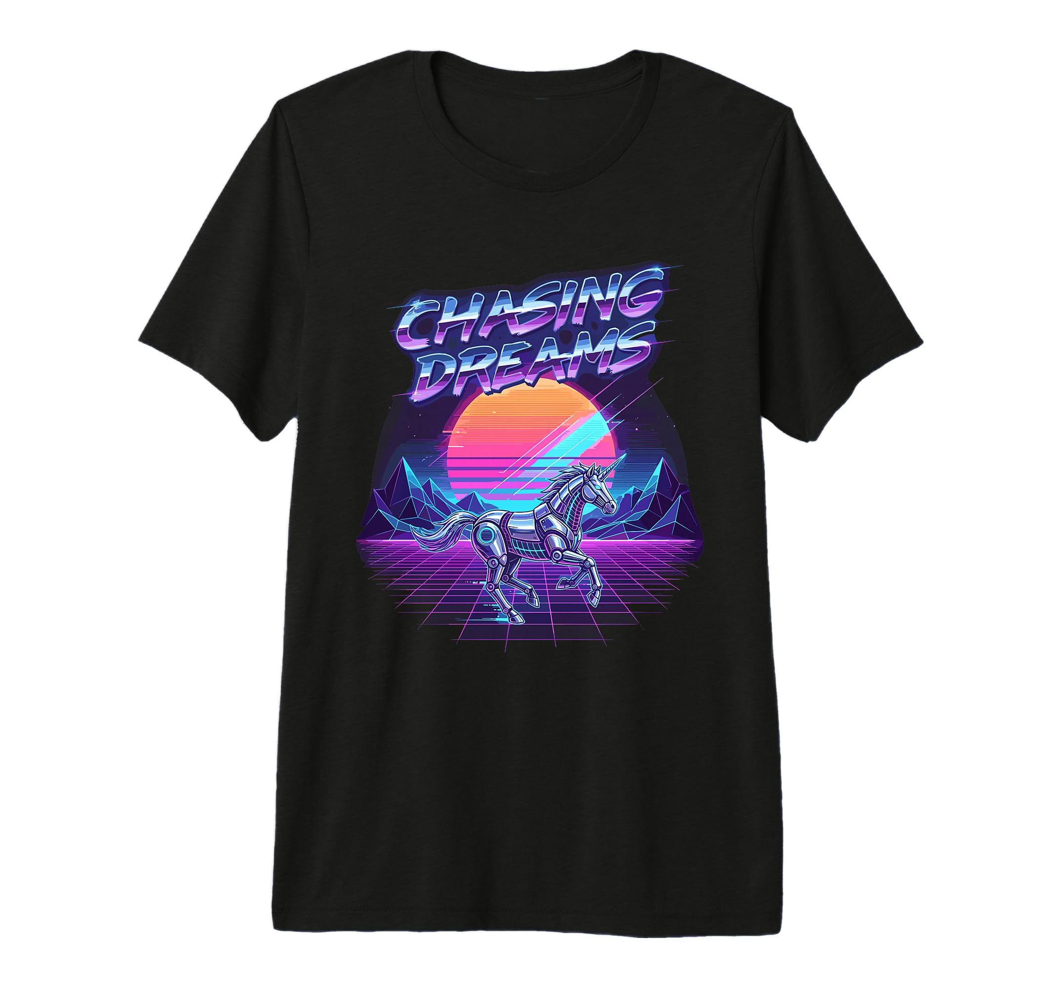 Synthwave Robot Unicorn 1980S T-Shirt - Trendy Graphic for Adults - T-Shirt, Sweatshirt, Hoodie