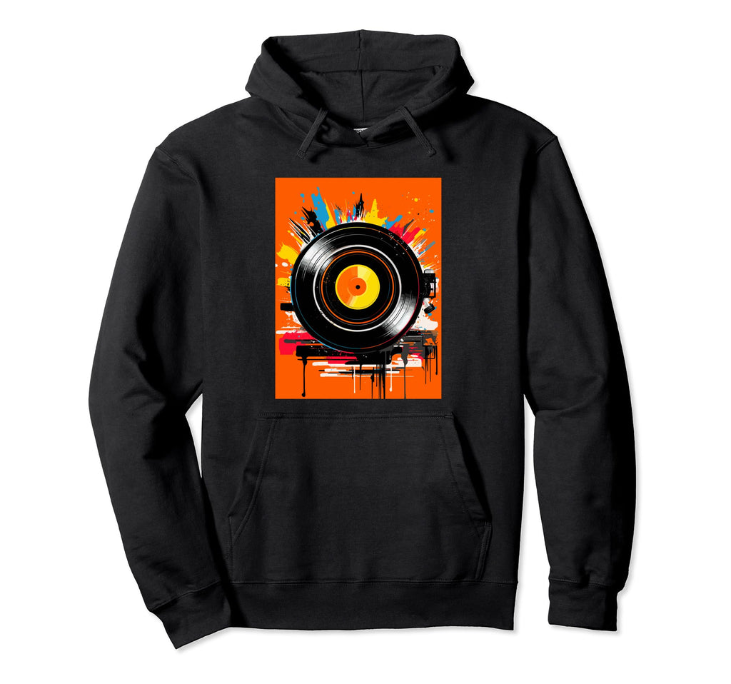 Vinyl Record Player Dj Music Hoodie - Trendy Graphic Men Women - T-Shirt, Sweatshirt, Hoodie