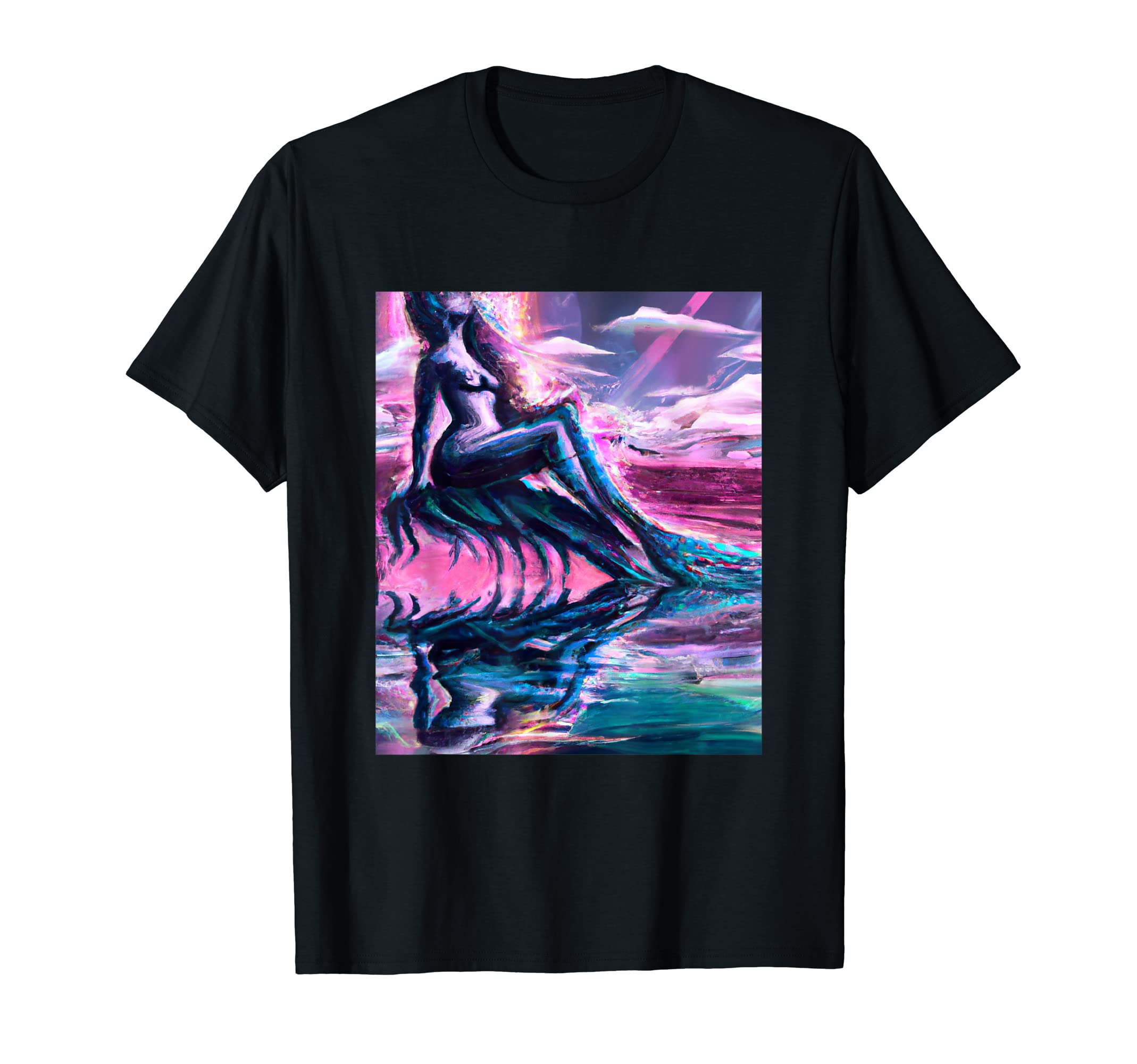 Mermaid Portrait Vaporwave Outrun T-Shirt - Casual Everyday Wear Unisex - T-Shirt, Sweatshirt, Hoodie
