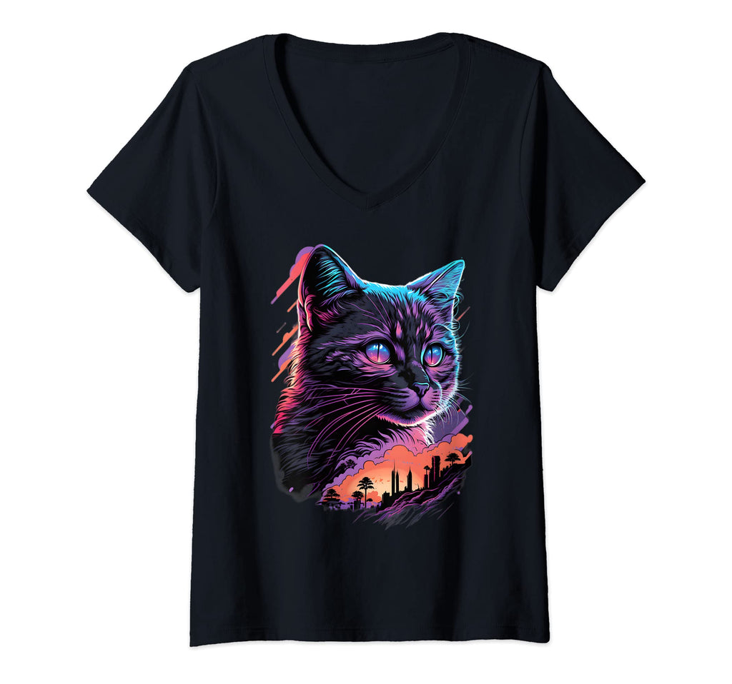 Synth Wave Katzen Katzenliebhaber Sweatshirt - Casual Everyday Wear Unisex - T-Shirt, Sweatshirt, Hoodie